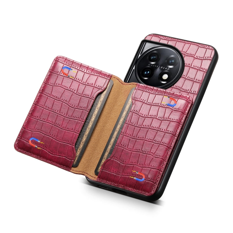 For OnePlus 11 Crocodile Texture Card Bag Design Full Coverage Phone Case(Red) - OnePlus Cases by buy2fix | Online Shopping UK | buy2fix