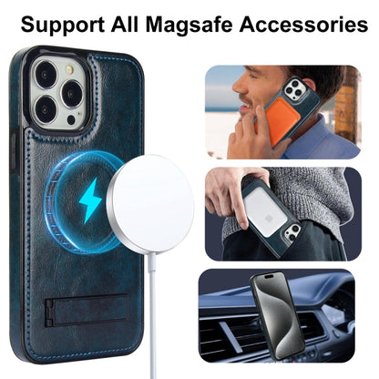 For iPhone 15 Pro Max Retro Leather Invisible Stand MagSafe Phone Case(Blue) - iPhone 15 Pro Max Cases by buy2fix | Online Shopping UK | buy2fix