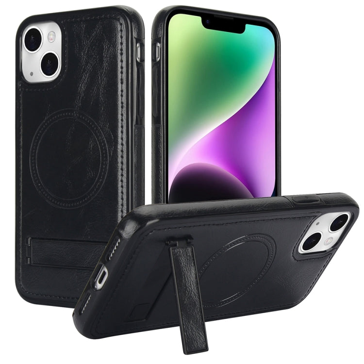 For iPhone 13 Retro Leather Invisible Stand MagSafe Phone Case(Black) - iPhone 13 Cases by buy2fix | Online Shopping UK | buy2fix