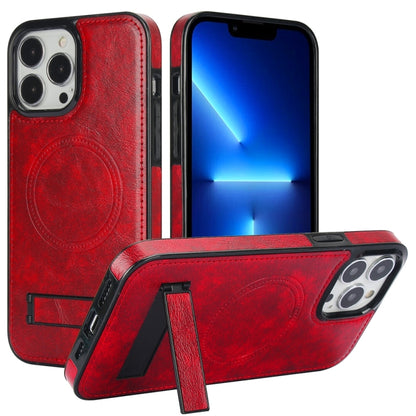 For iPhone 13 Pro Max Retro Leather Invisible Stand MagSafe Phone Case(Red) - iPhone 13 Pro Max Cases by buy2fix | Online Shopping UK | buy2fix