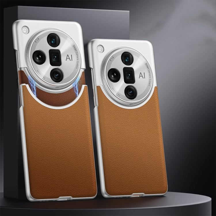 For OPPO Find X7 Ultra GKK Mortise-Tenon Connection Contrast Color Leather Shockproof Phone Case(Brown) - OPPO Cases by GKK | Online Shopping UK | buy2fix