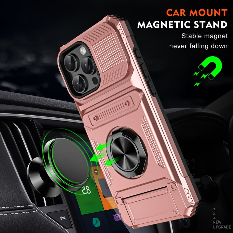 For iPhone 16 Pro Max TPU+PC Shockproof Card Phone Case with Metal Ring Holder(Rose Gold) - iPhone 16 Pro Max Cases by buy2fix | Online Shopping UK | buy2fix