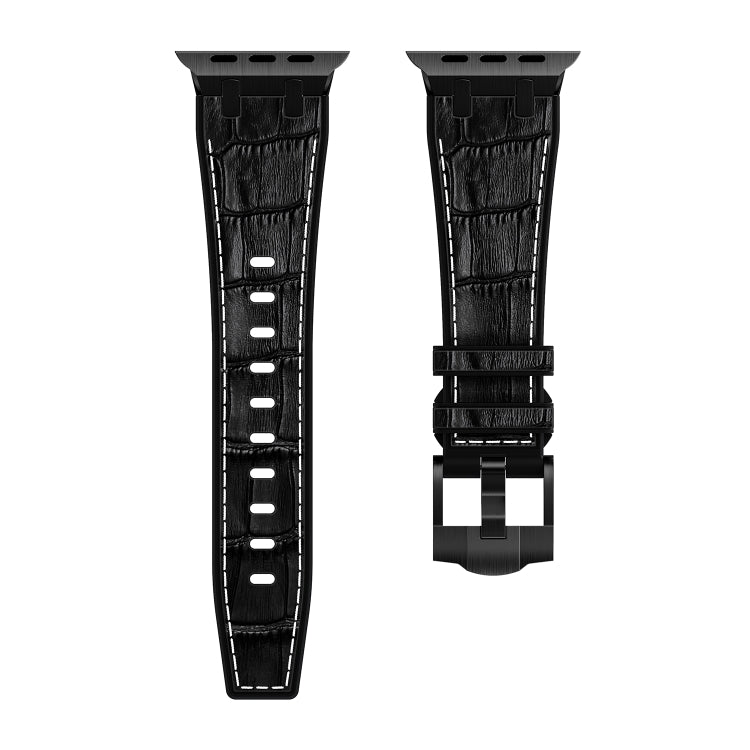 For Apple Watch SE 2023 40mm Crocodile Texture Liquid Silicone Watch Band(Black White Black) - Watch Bands by buy2fix | Online Shopping UK | buy2fix