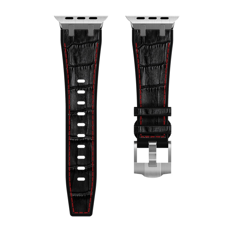 For Apple Watch Series 8 45mm Crocodile Texture Liquid Silicone Watch Band(Silver Red Black) - Watch Bands by buy2fix | Online Shopping UK | buy2fix