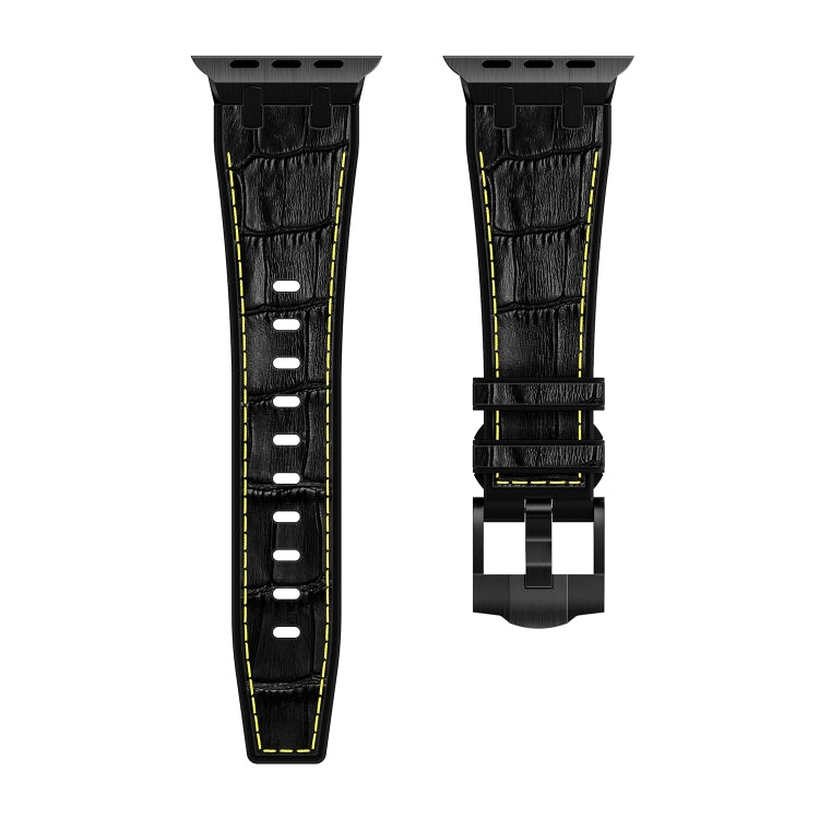 For Apple Watch SE 2022 40mm Crocodile Texture Liquid Silicone Watch Band(Black Yellow Black) - Watch Bands by buy2fix | Online Shopping UK | buy2fix