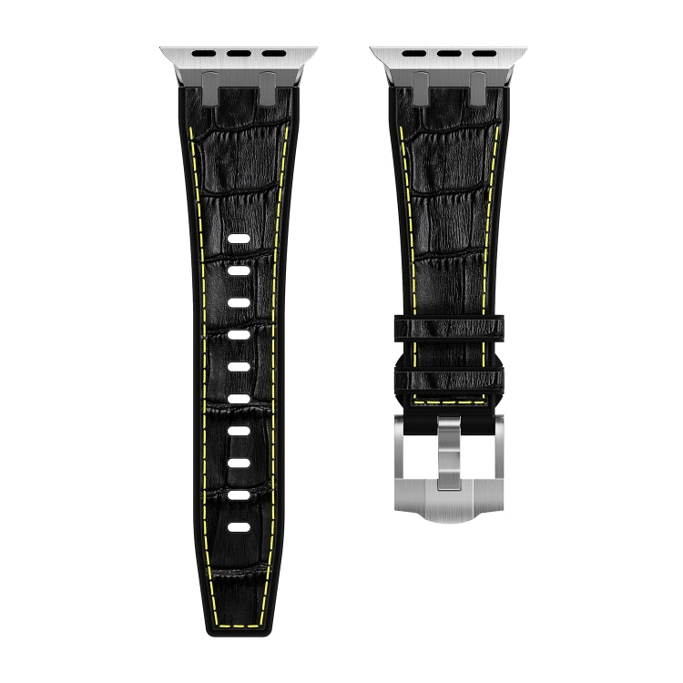 For Apple Watch Series 5 40mm Crocodile Texture Liquid Silicone Watch Band(Silver Yellow Black) - Watch Bands by buy2fix | Online Shopping UK | buy2fix