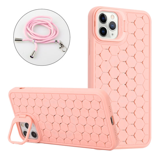 For iPhone 16 Pro Max Honeycomb Radiating Holder TPU Phone Case with Lanyard(Pink) - iPhone 16 Pro Max Cases by buy2fix | Online Shopping UK | buy2fix