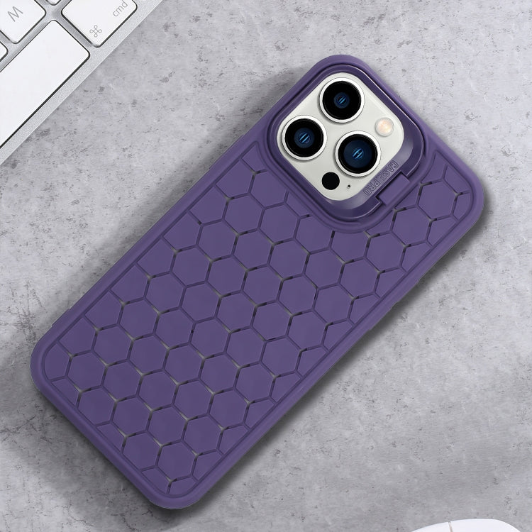 For iPhone 16 Pro Max Honeycomb Radiating Holder TPU Phone Case with Lanyard(Purple) - iPhone 16 Pro Max Cases by buy2fix | Online Shopping UK | buy2fix