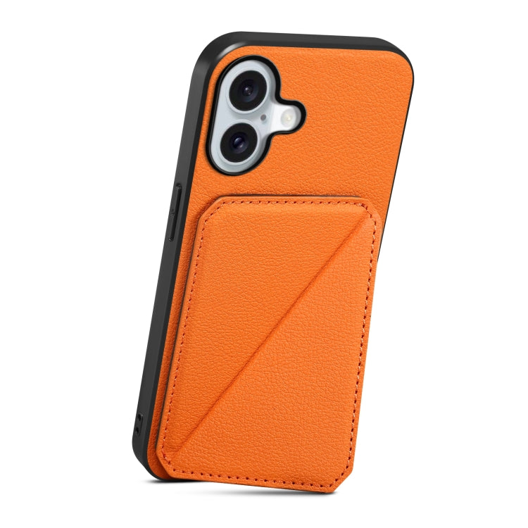 For iPhone 16 Plus D04 Calf Texture Dual Card Slot Holder Phone Case(Orange) - iPhone 16 Plus Cases by buy2fix | Online Shopping UK | buy2fix