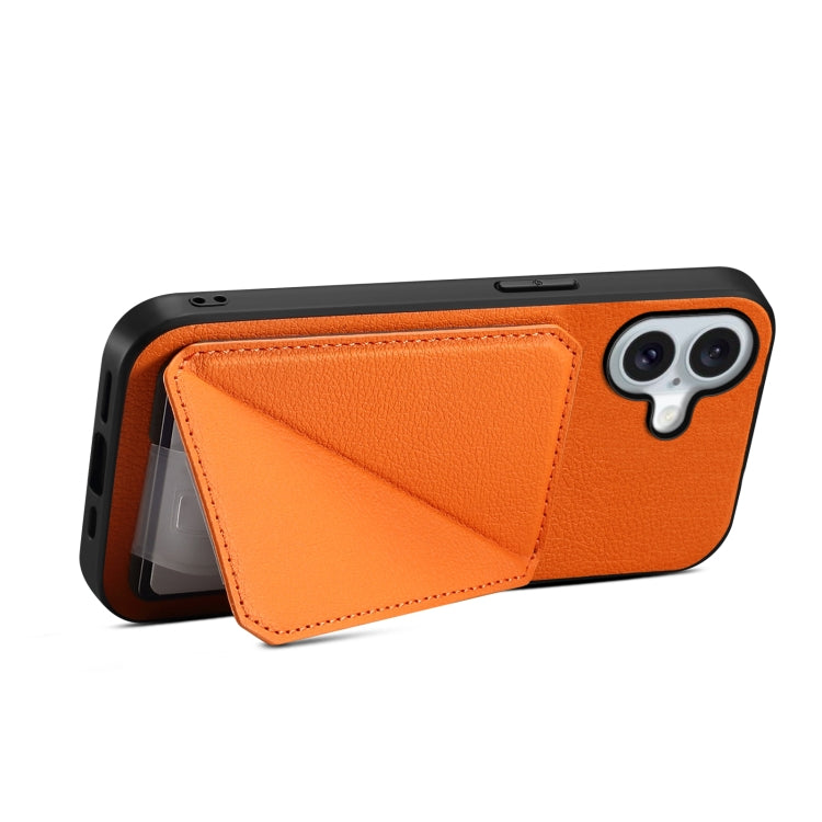 For iPhone 16 Plus D04 Calf Texture Dual Card Slot Holder Phone Case(Orange) - iPhone 16 Plus Cases by buy2fix | Online Shopping UK | buy2fix