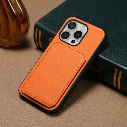 For iPhone 16 Pro Max D04 Calf Texture Dual Card Slot Holder Phone Case(Orange) - iPhone 16 Pro Max Cases by buy2fix | Online Shopping UK | buy2fix