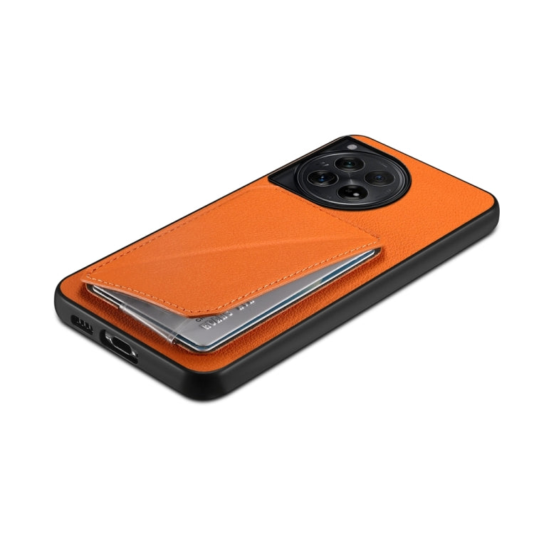 For OnePlus 12 D04 Calf Texture Dual Card Slot Holder Phone Case(Orange) - OnePlus Cases by buy2fix | Online Shopping UK | buy2fix