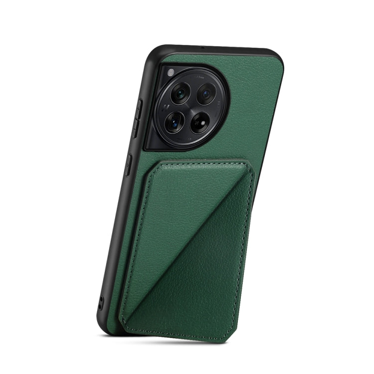 For OnePlus 12 D04 Calf Texture Dual Card Slot Holder Phone Case(Green) - OnePlus Cases by buy2fix | Online Shopping UK | buy2fix