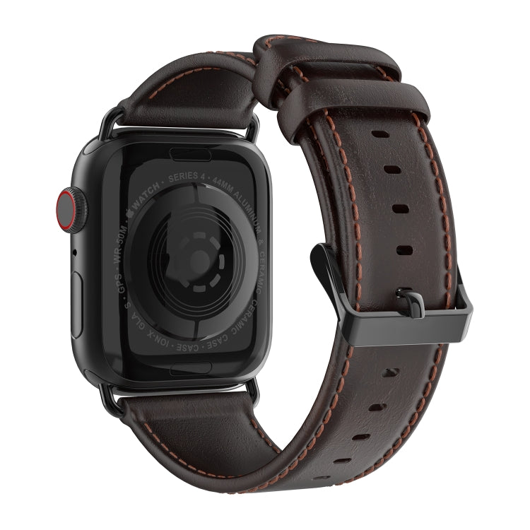 For Apple Watch SE 2023 44mm DUX DUCIS Business Genuine Leather Watch Strap(Coffee) - Watch Bands by DUX DUCIS | Online Shopping UK | buy2fix