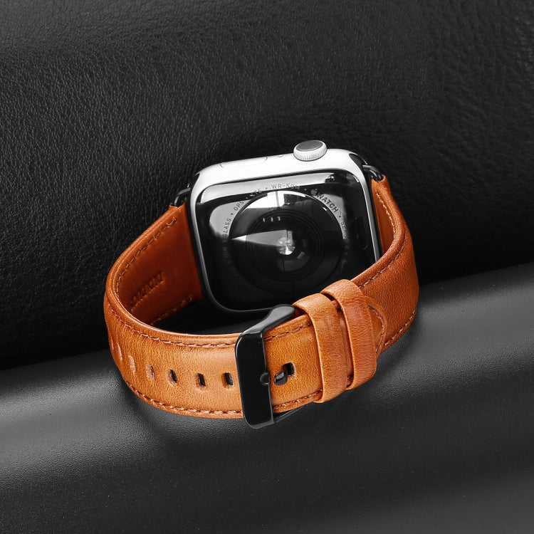 For Apple Watch Series 9 41mm DUX DUCIS Business Genuine Leather Watch Strap(Khaki) - Watch Bands by DUX DUCIS | Online Shopping UK | buy2fix