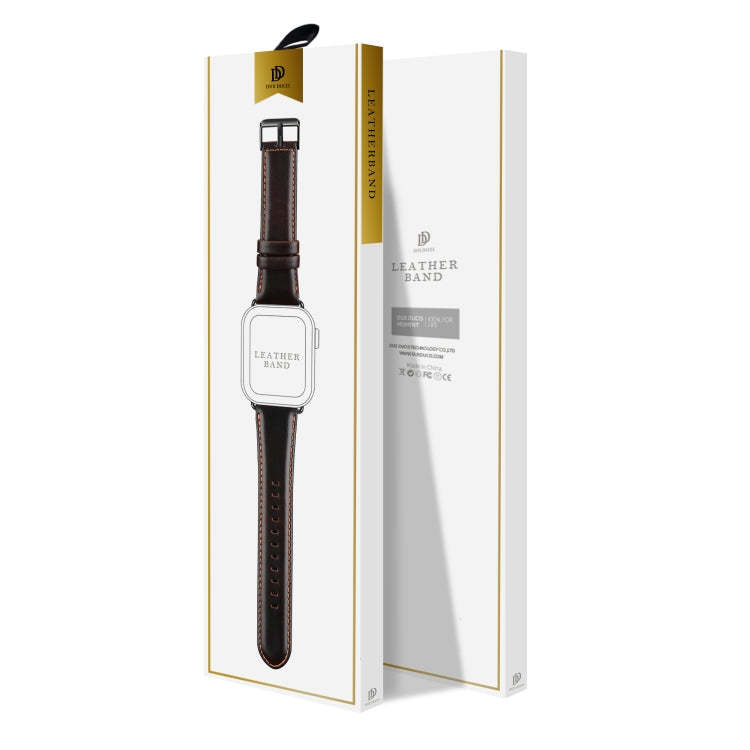 For Apple Watch Series 7 41mm DUX DUCIS Business Genuine Leather Watch Strap(Coffee) - Watch Bands by DUX DUCIS | Online Shopping UK | buy2fix