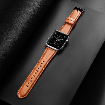 For Apple Watch 38mm DUX DUCIS Business Genuine Leather Watch Strap(Khaki) - Watch Bands by DUX DUCIS | Online Shopping UK | buy2fix