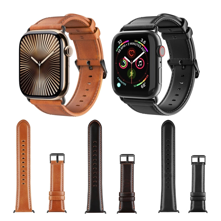 For Apple Watch SE 2022 44mm DUX DUCIS Business Genuine Leather Watch Strap(Coffee) - Watch Bands by DUX DUCIS | Online Shopping UK | buy2fix