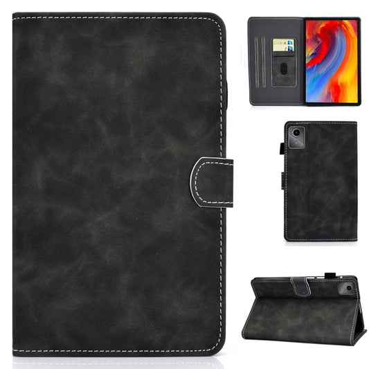 For Lenovo Tab M11 / Xiaoxin Pad 11 2024 Stitching Cowhide Texture Smart Leather Tablet Case(Black) - Lenovo by buy2fix | Online Shopping UK | buy2fix