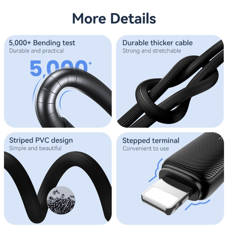 USAMS US-SJ692 USB-C / Type-C to 8 Pin 30W Striped Fast Charge Data Cable, Length:1m(Black) - 2 in 1 Cable by USAMS | Online Shopping UK | buy2fix