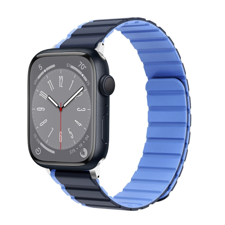 For Apple Watch Series 8 45mm ZGA Two Color Magnetic Silicone Watch Band(Dark Blue+Light Blue) - Watch Bands by ZGA | Online Shopping UK | buy2fix