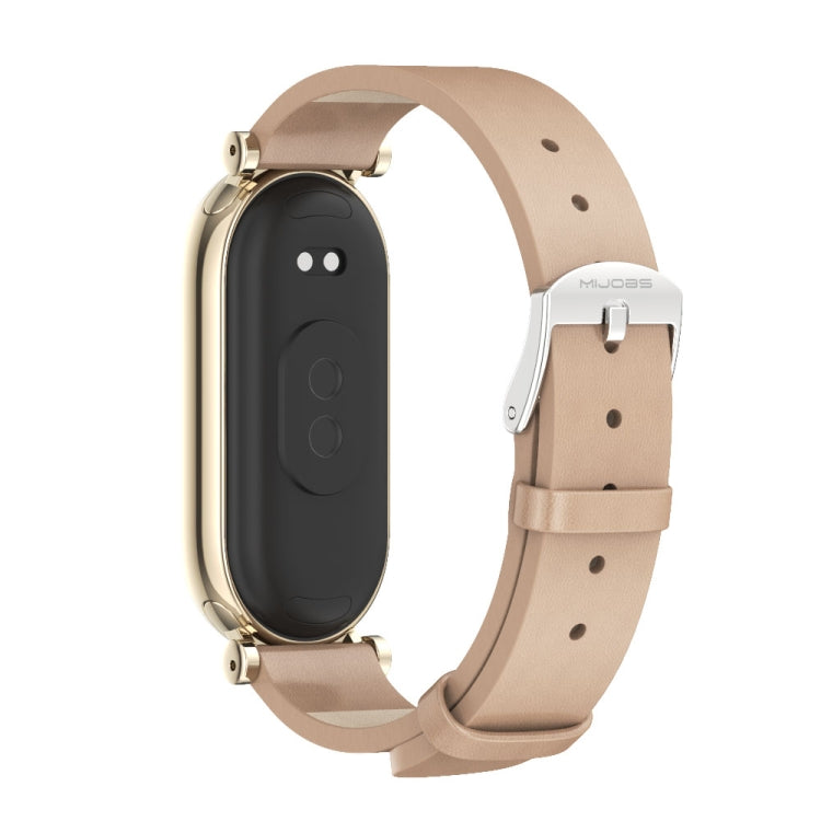 For Xiaomi Mi Band 8 / 9 / 9 NFC Mijobs GT4 First Layer Cowhide Watch Band(Apricot Light Gold) - Watch Bands by MIJOBS | Online Shopping UK | buy2fix