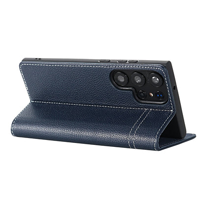 For Samsung Galaxy S24+ 5G GEBEI Top-grain Horizontal Flip Leather Phone Case(Blue) - Galaxy S24+ 5G Cases by GEBEI | Online Shopping UK | buy2fix