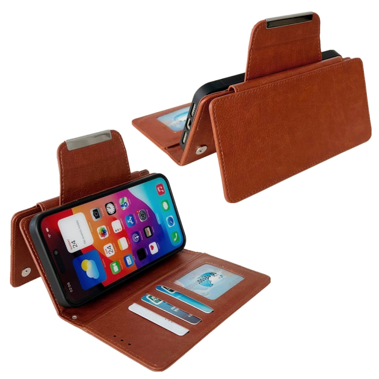 For iPhone 16 Pro Max Multifunctional Seven Cards Wallet Leather Phone Case(Brown) - iPhone 16 Pro Max Cases by buy2fix | Online Shopping UK | buy2fix