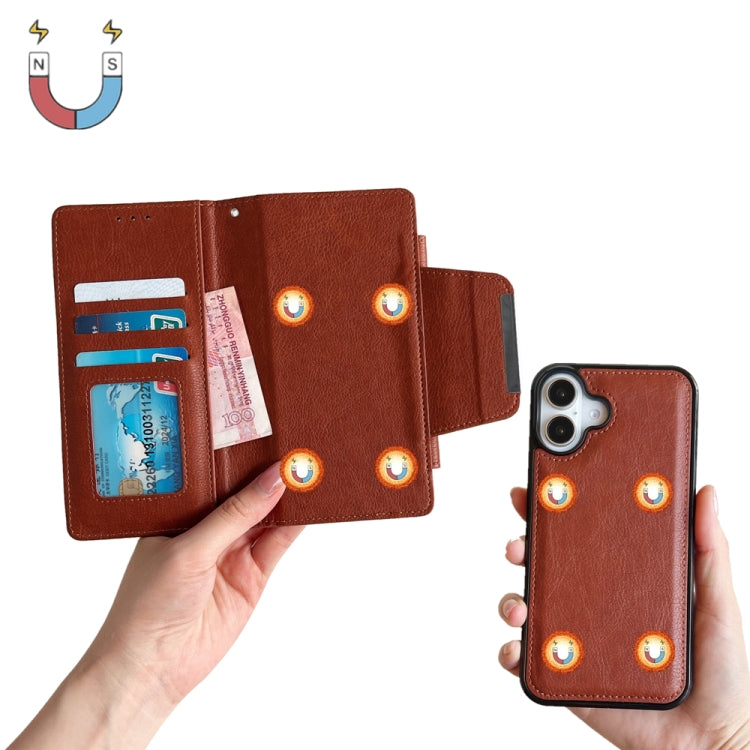 For iPhone 16 Multifunctional Seven Cards Wallet Leather Phone Case(Brown) - iPhone 16 Cases by buy2fix | Online Shopping UK | buy2fix