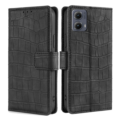 For Motorola Edge 5G 2024 Skin Feel Crocodile Magnetic Clasp Leather Phone Case(Black) - Motorola Cases by buy2fix | Online Shopping UK | buy2fix