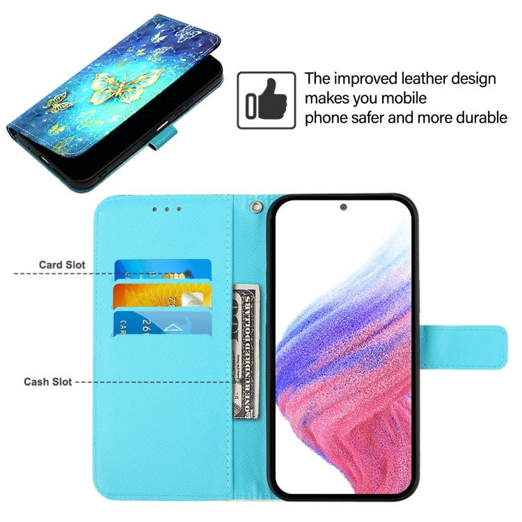 For OnePlus 12 5G Global 3D Painting Horizontal Flip Leather Phone Case(Golden Butterfly) - OnePlus Cases by buy2fix | Online Shopping UK | buy2fix