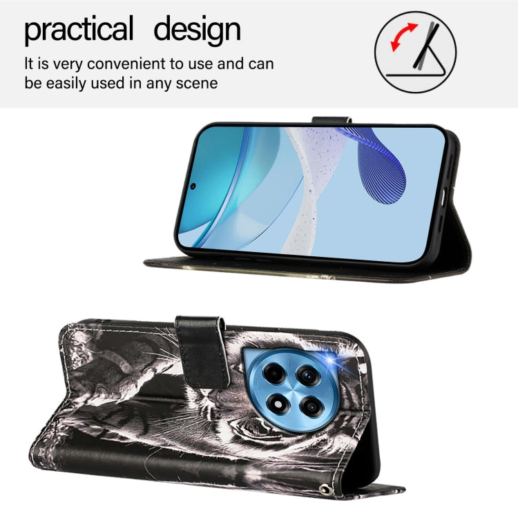 For OnePlus 12 5G Global Colored Drawing Pattern Plain Weave Leather Phone Case(Black And White Tiger) - OnePlus Cases by buy2fix | Online Shopping UK | buy2fix