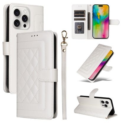 For iPhone 16 Pro Diamond Lattice Leather Flip Phone Case(White) - iPhone 16 Pro Cases by buy2fix | Online Shopping UK | buy2fix