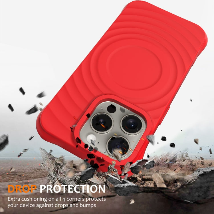 For iPhone 16 Pro Wave Texture MagSafe Magnetic Liquid Silicone Phone Case(Red) - iPhone 16 Pro Cases by buy2fix | Online Shopping UK | buy2fix