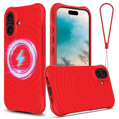 For iPhone 16 Wave Texture MagSafe Magnetic Liquid Silicone Phone Case(Red) - iPhone 16 Cases by buy2fix | Online Shopping UK | buy2fix