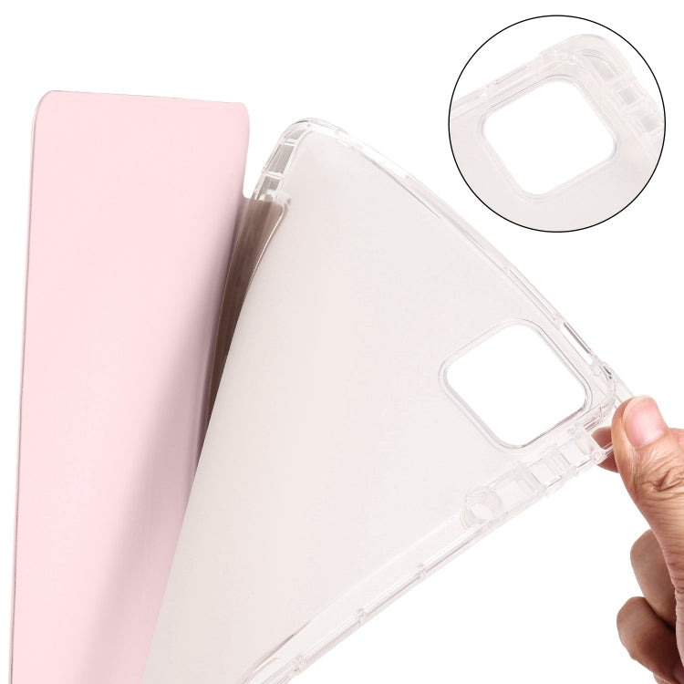 For iPad Pro 13 2024 3-fold Clear TPU Smart Leather Tablet Case with Pen Slot(Sand Pink) - iPad Pro 13 2024 Cases by buy2fix | Online Shopping UK | buy2fix