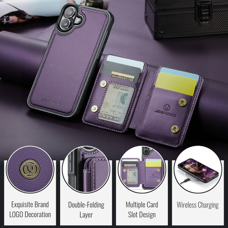 For iPhone 16 Plus JEEHOOD J05 Business Magnetic Style RFID Leather Phone Case(Purple) - iPhone 16 Plus Cases by JEEHOOD | Online Shopping UK | buy2fix