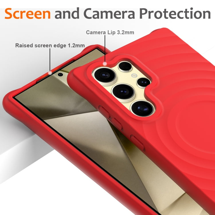 For Samsung Galaxy S25 Ultra 5G Wave Texture MagSafe Magnetic Liquid Silicone Phone Case(Red) - Galaxy S25 Ultra 5G Cases by buy2fix | Online Shopping UK | buy2fix