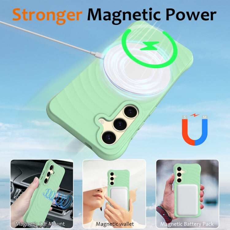 For Samsung Galaxy S25 5G Wave Texture MagSafe Magnetic Liquid Silicone Phone Case(Green) - Galaxy S25 5G Cases by buy2fix | Online Shopping UK | buy2fix