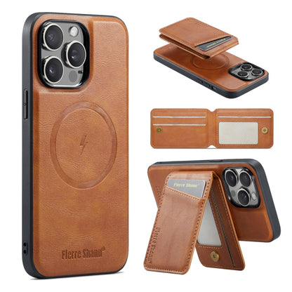 For iPhone 16 Pro Max Fierre Shann Oil Wax Cow Leather Magnetic Card Holder Phone Case(Brown) - iPhone 16 Pro Max Cases by FIERRE SHANN | Online Shopping UK | buy2fix