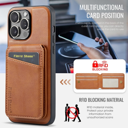 For iPhone 16 Pro Max Fierre Shann Oil Wax Cow Leather Magnetic Card Holder Phone Case(Brown) - iPhone 16 Pro Max Cases by FIERRE SHANN | Online Shopping UK | buy2fix