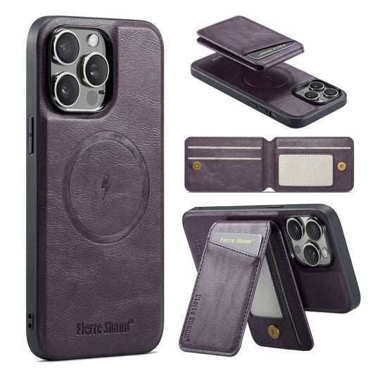 For iPhone 16 Pro Max Fierre Shann Cowhide Vertical Flip Magnetic Card Holder Phone Case(Purple) - iPhone 16 Pro Max Cases by FIERRE SHANN | Online Shopping UK | buy2fix