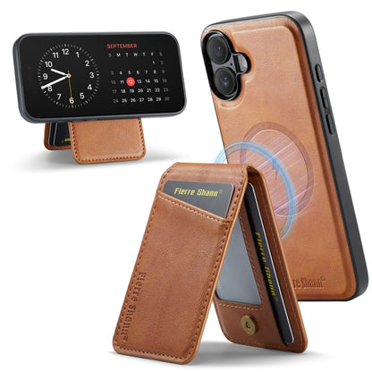 For iPhone 16 Fierre Shann Oil Wax Cow Leather Magnetic Card Holder Phone Case(Brown) - iPhone 16 Cases by FIERRE SHANN | Online Shopping UK | buy2fix