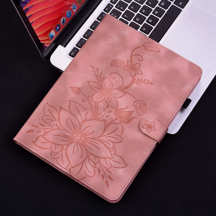 For iPad Air 11 2024 Lily Embossed Leather Smart Tablet Case(Pink) - iPad Air 11 2024 Cases by buy2fix | Online Shopping UK | buy2fix