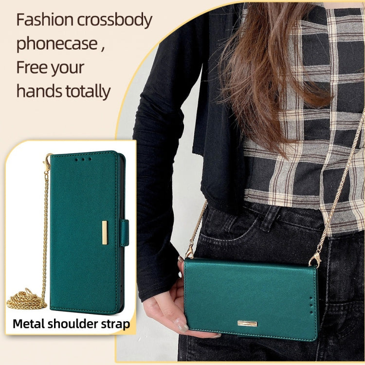 For Motorola Moto G Play 4G 2024 Crossbody Chain Leather Phone Case(Green) - Motorola Cases by buy2fix | Online Shopping UK | buy2fix