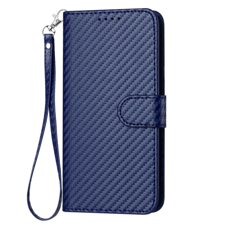 For iPhone 16 Pro YX0070 Carbon Fiber Buckle Leather Phone Case with Lanyard(Royal Blue) - iPhone 16 Pro Cases by buy2fix | Online Shopping UK | buy2fix