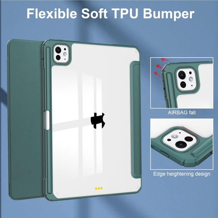 For iPad Pro 13 2024 Pure Color 3-fold Clear TPU Smart Leather Tablet Case(Dark Green) - iPad Pro 13 2024 Cases by buy2fix | Online Shopping UK | buy2fix