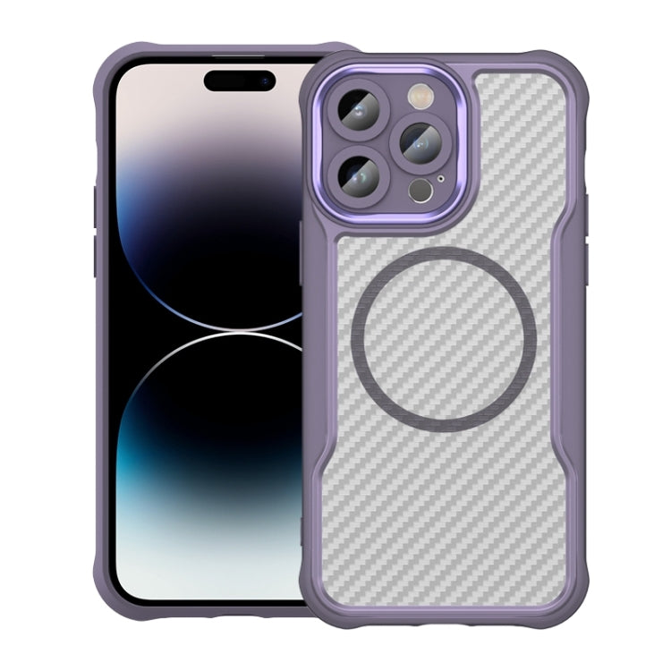 For iPhone 14 Pro Carbon Fiber Texture MagSafe Translucent Phone Case(Purple) - iPhone 14 Pro Cases by buy2fix | Online Shopping UK | buy2fix