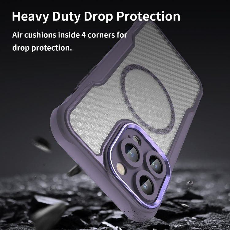 For iPhone 14 Pro Carbon Fiber Texture MagSafe Translucent Phone Case(Purple) - iPhone 14 Pro Cases by buy2fix | Online Shopping UK | buy2fix