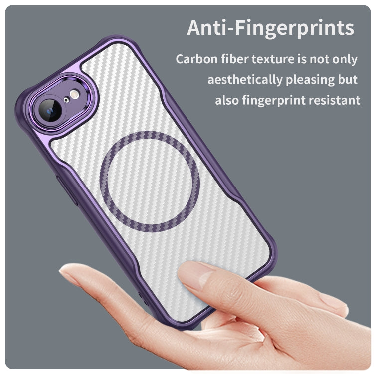 For iPhone SE 2024 Carbon Fiber Texture MagSafe Translucent Phone Case(Purple) - More iPhone Cases by buy2fix | Online Shopping UK | buy2fix